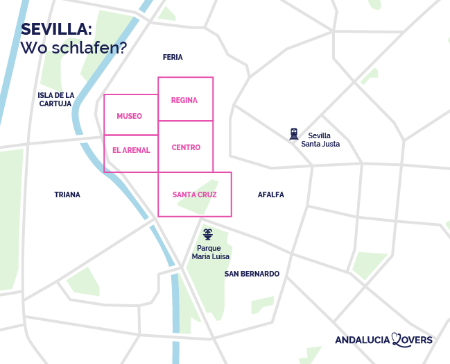 karte beste stadtviertel sevilla oder aufenthalt