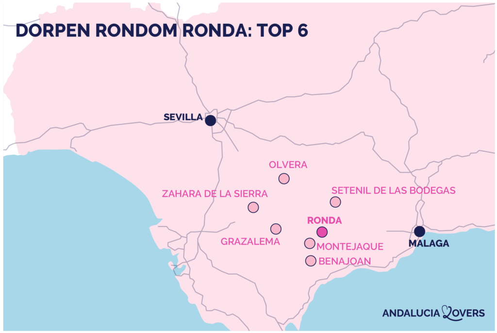 Kaart van de beste dorpjes rond Ronda