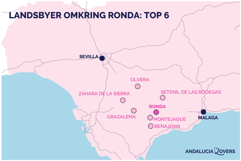 Kort over de bedste landsbyer omkring Ronda