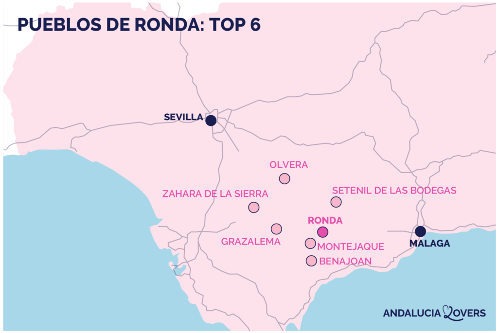 Mapa de los mejores pueblos de los alrededores de Ronda