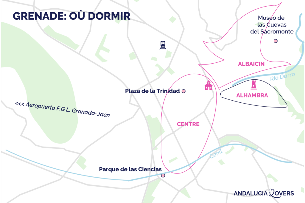 Carte des meilleurs quartiers où séjourner à Grenade