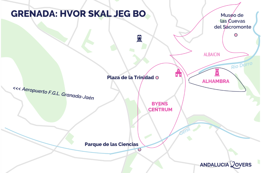 Kort over de bedste områder at bo i Granada