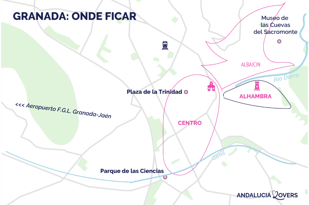 Mapa das melhores zonas para ficar em Granada