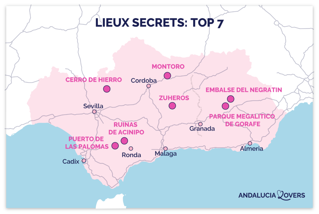 Carte des lieux secrets en Andalousie