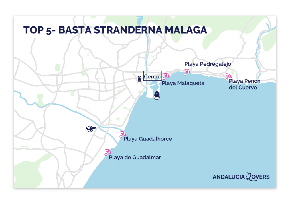 Karta över de vackraste stränderna i Malaga