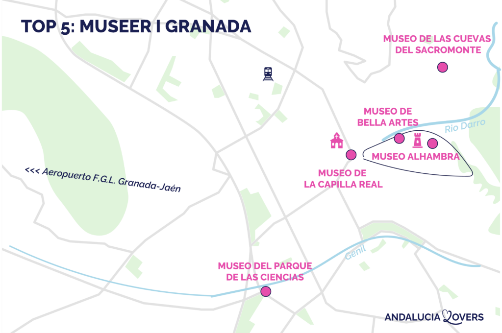 Kort over de bedste museer i Granada