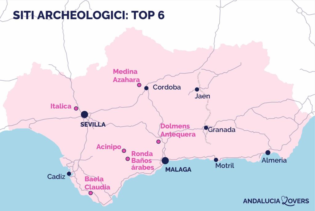 Mappa dei siti archeologici in Andalusia