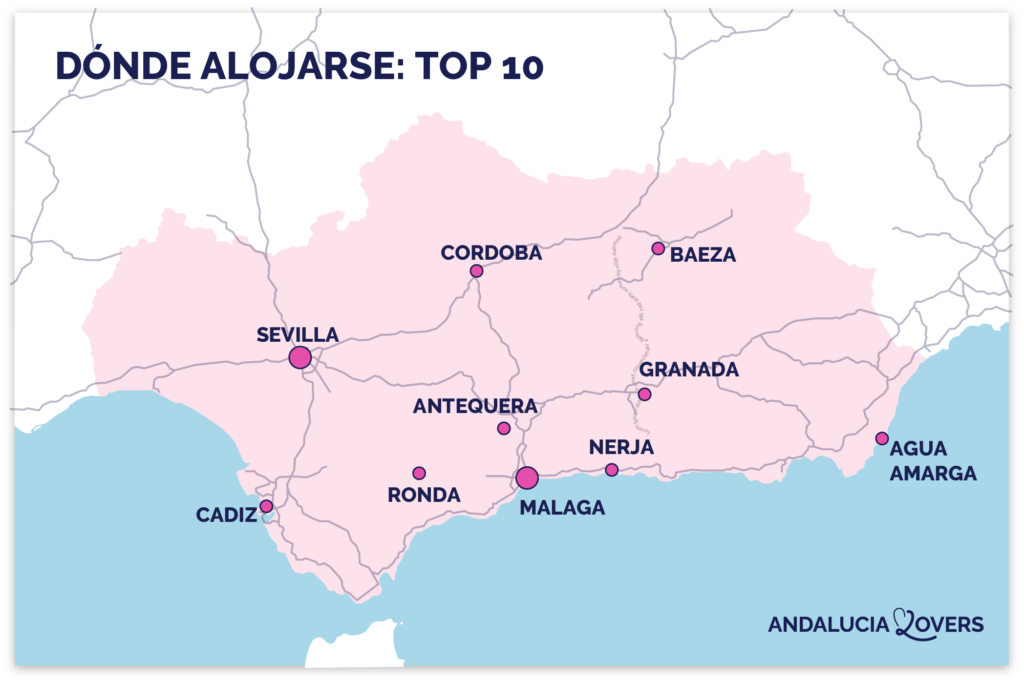 mapa dónde alojarse destinos andalucía