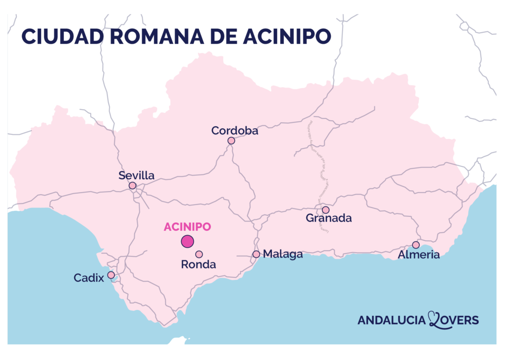 Kaart van de archeologische site van Acinipo bij Ronda
