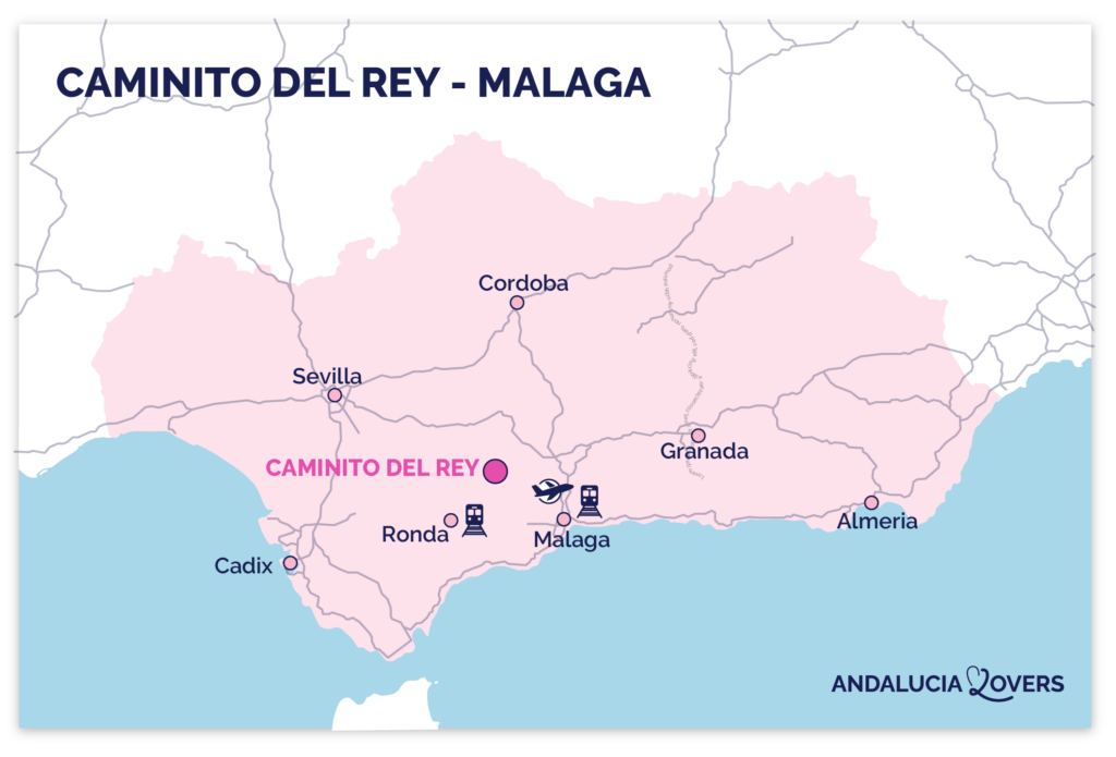 Kort over Caminito del Rey-stien nær Malaga