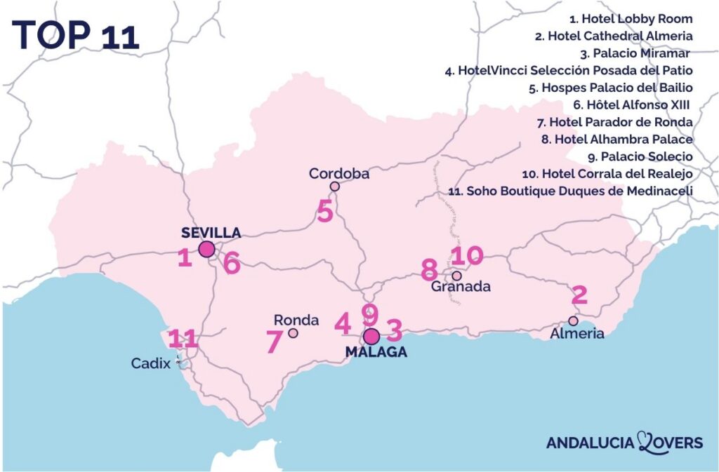 carte meilleurs hotels luxe 5 etoiles andalousie