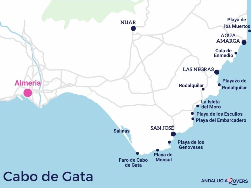 cabo de gata seværdigheder kort